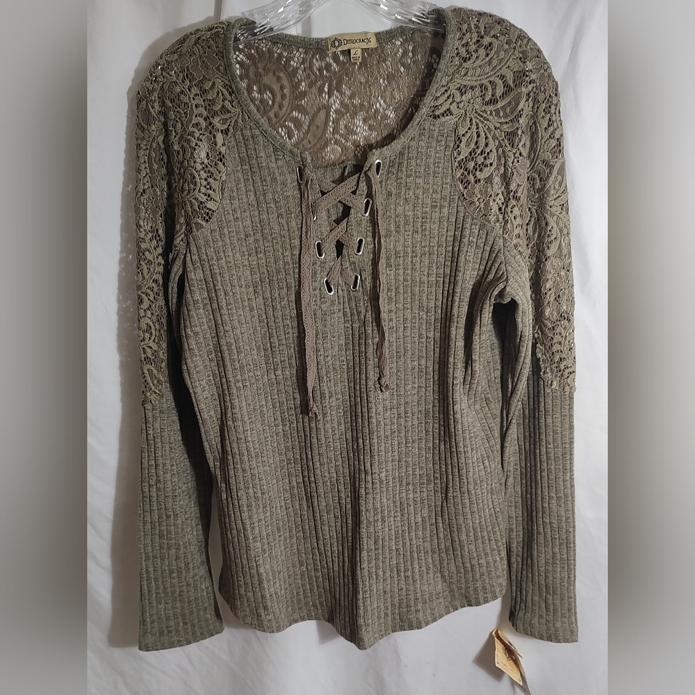 Democracy Olive Lace-Up Ribbed Top